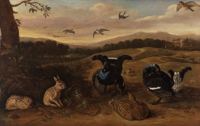 Black Game, Rabbits, and Swallows in a Park by Leonard Knyff